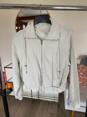 Light Sage Cropped Bomber Jacket with Drawstring Neck